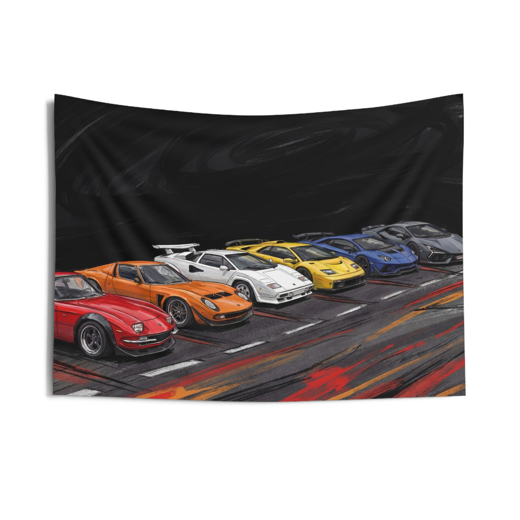 Lamborghini Legends Miura Countach Diablo Aventador Evolution Car Wall Art Tapestry