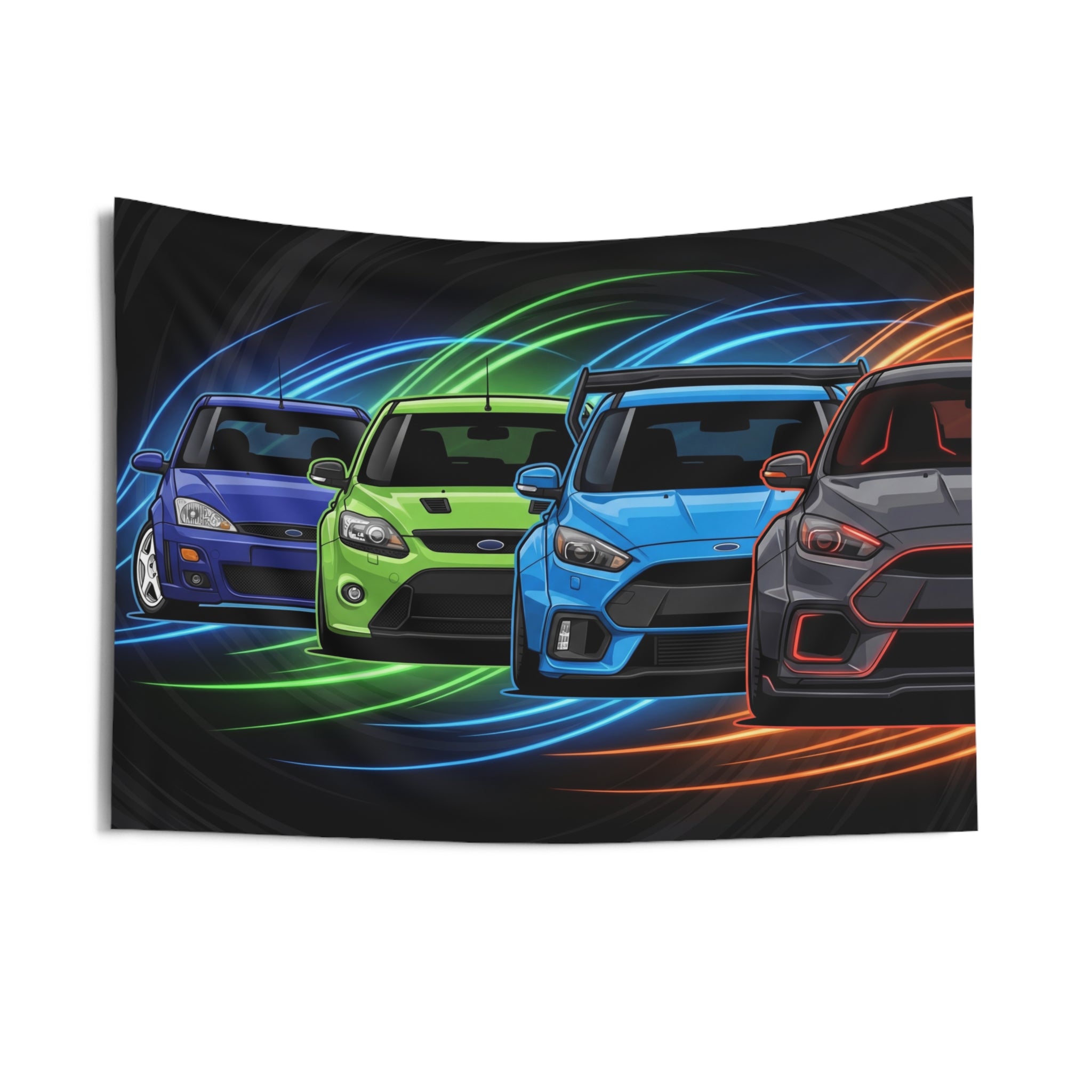 Ford Focus RS Generations Neon Car Wall Art Tapestry