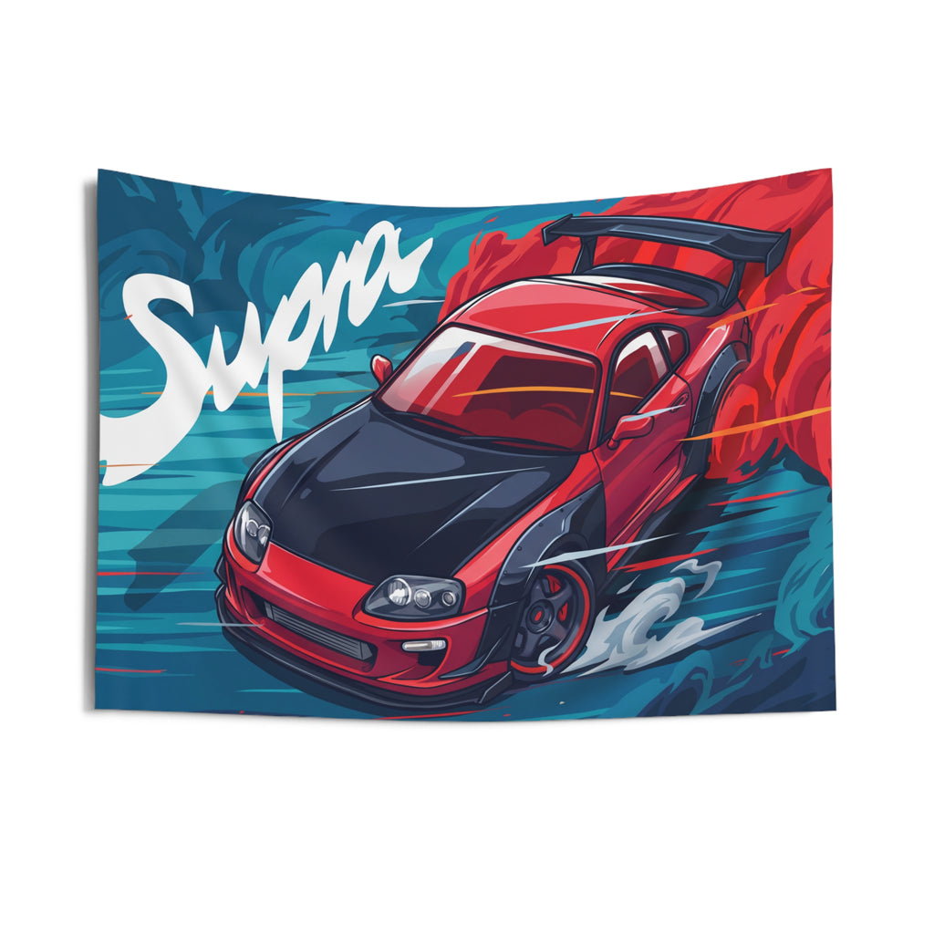 Toyota Supra MK4 A80 Red Widebody Aerial Bold Graphic Car Wall Art Tapestry