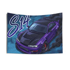 Nissan Silvia S14 Purple Widebody Black Bonnet Aerial Bold Graphic Car Wall Art Tapestry