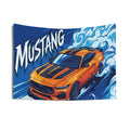 Ford Mustang S650 Orange Black Stripe Aerial Bold Graphic Car Wall Art Tapestry