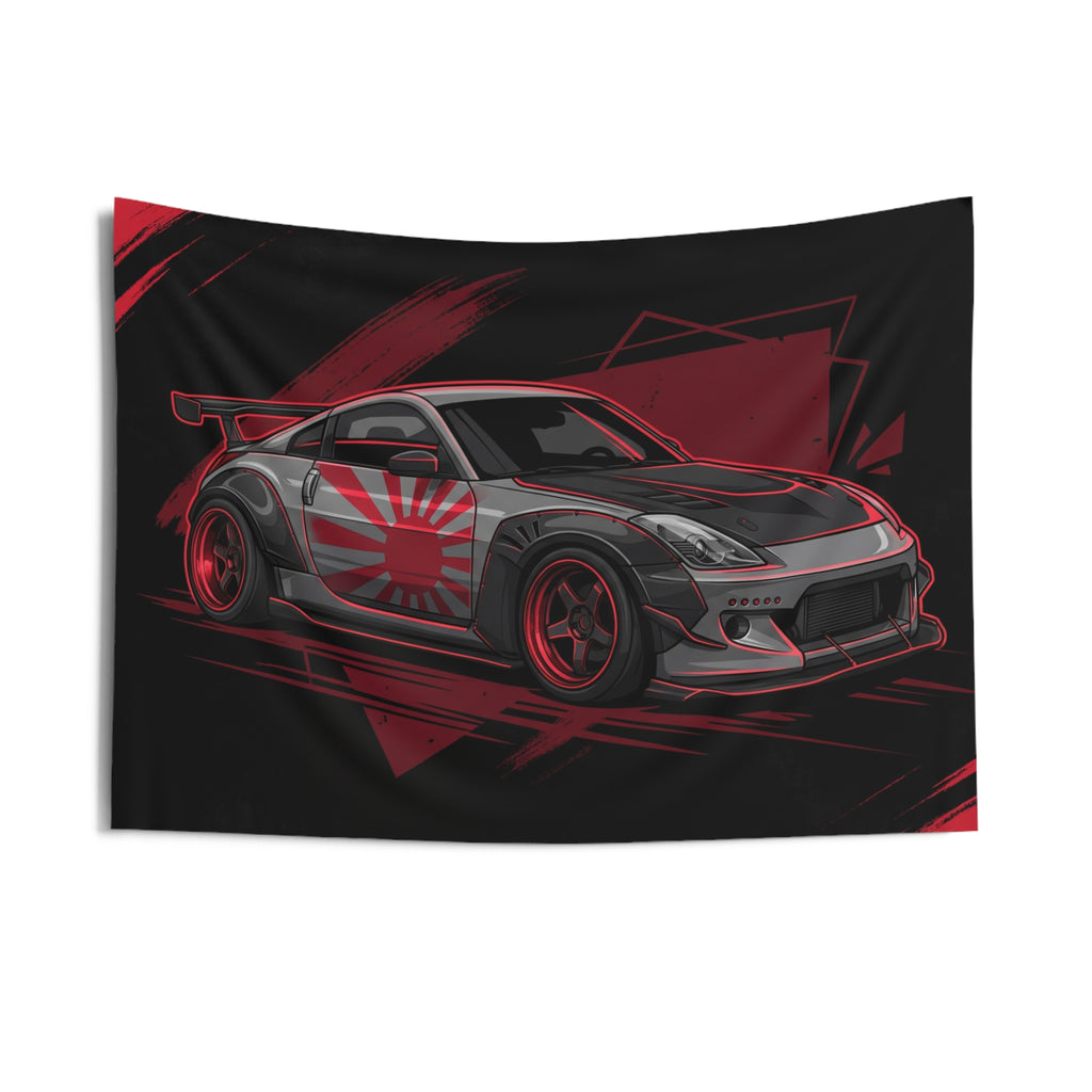 Nissan 350Z Rising Sun Widebody Black and Red Graphic Car Wall Art Tapestry