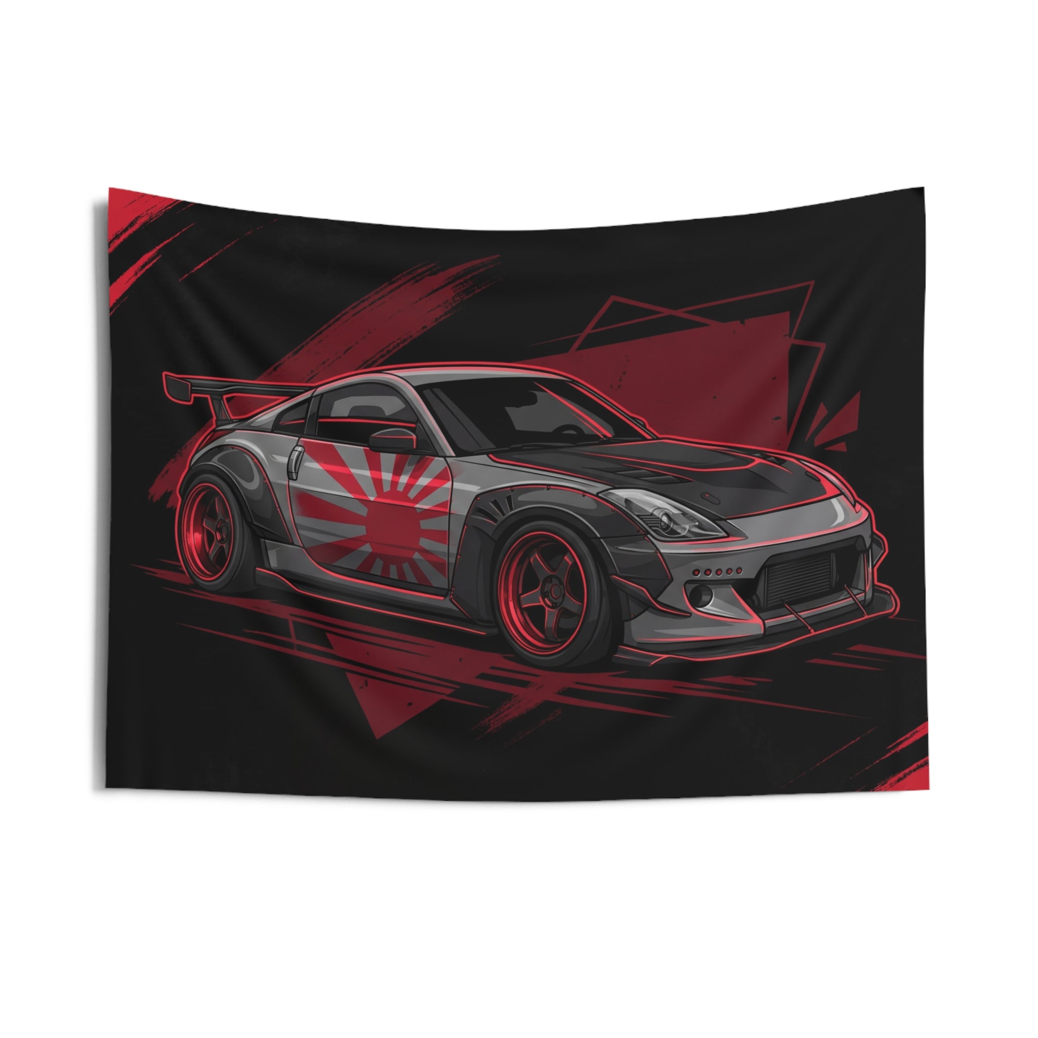 Nissan 350Z Rising Sun Widebody Black and Red Graphic Car Wall Art Tapestry