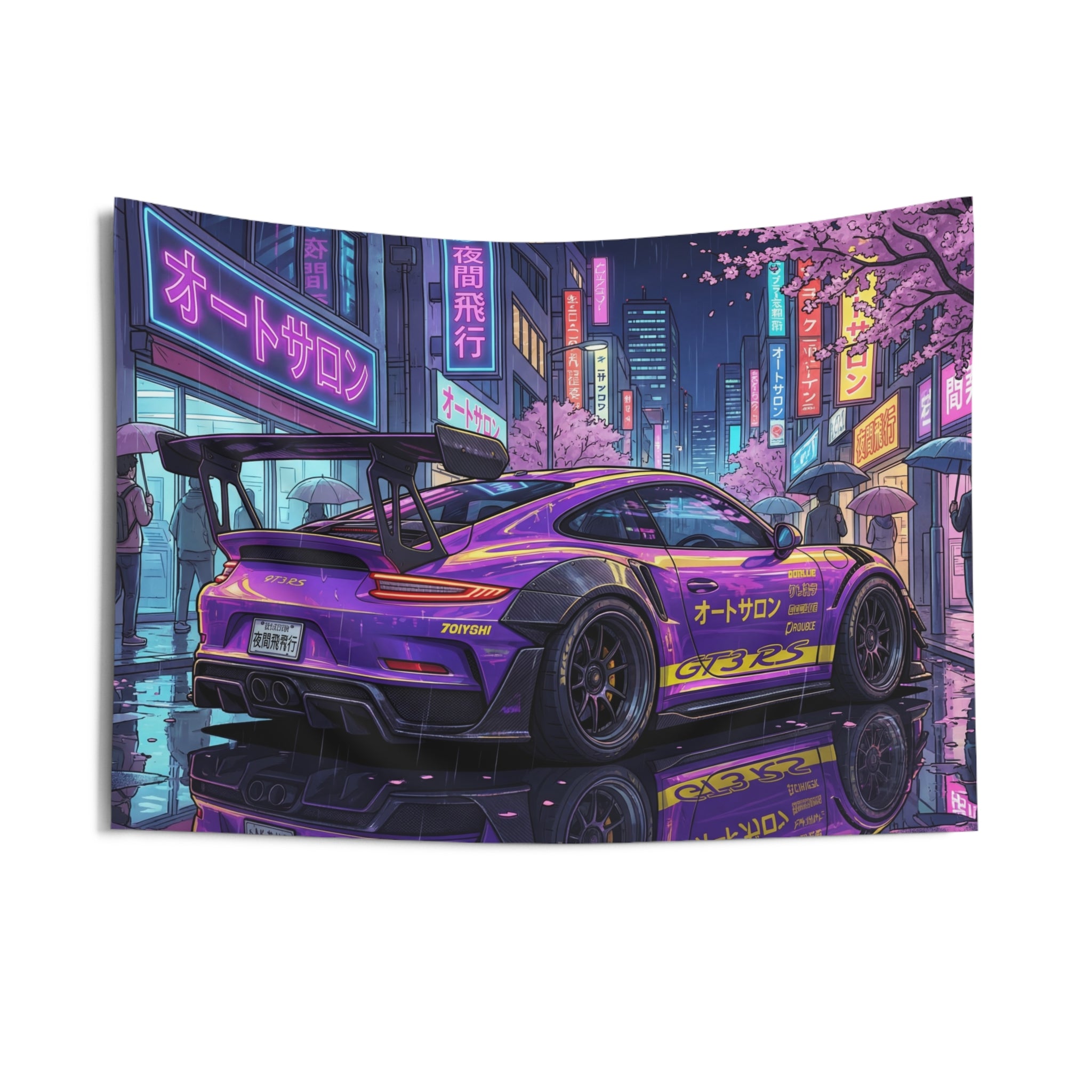 Porsche 911 GT3 RS JDM Car Wall Art Neon Tapestry