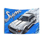 Toyota Supra MK2 A60 White Celica Supra Aerial Bold Graphic Car Wall Art Tapestry