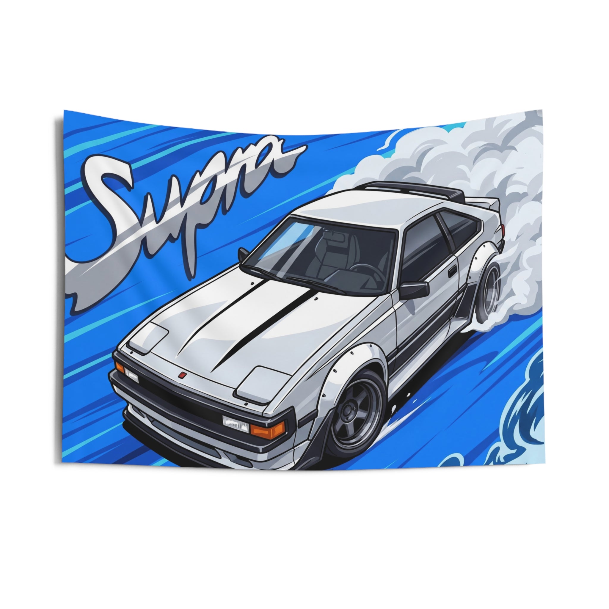 Toyota Supra MK2 A60 White Celica Supra Aerial Bold Graphic Car Wall Art Tapestry