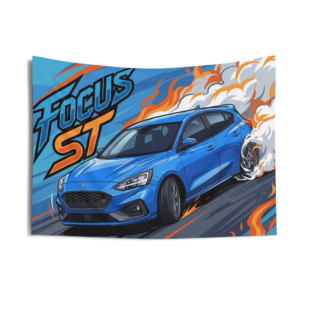 Ford Focus ST MK4 Azura Blue Five-Door Front Bold Graphic Car Wall Art Tapestry