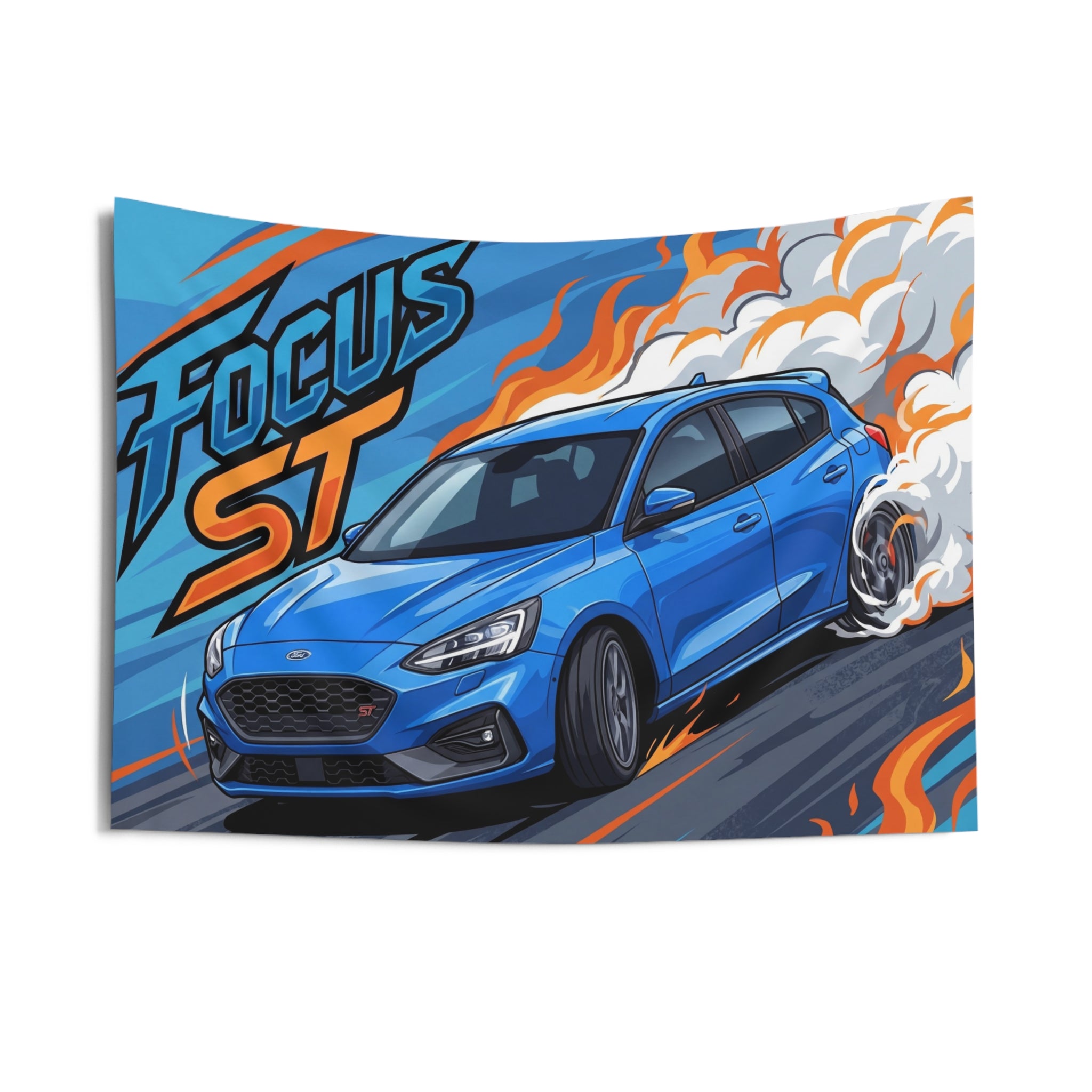 Ford Focus ST MK4 Azura Blue Five-Door Front Bold Graphic Car Wall Art Tapestry