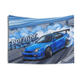 Honda Prelude BB6 Blue Sponsor Decals GT Wing Dark Wheels Track Burnout Bold Graphic Car Wall Art Tapestry