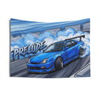 Honda Prelude BB6 Blue Sponsor Decals GT Wing Dark Wheels Track Burnout Bold Graphic Car Wall Art Tapestry