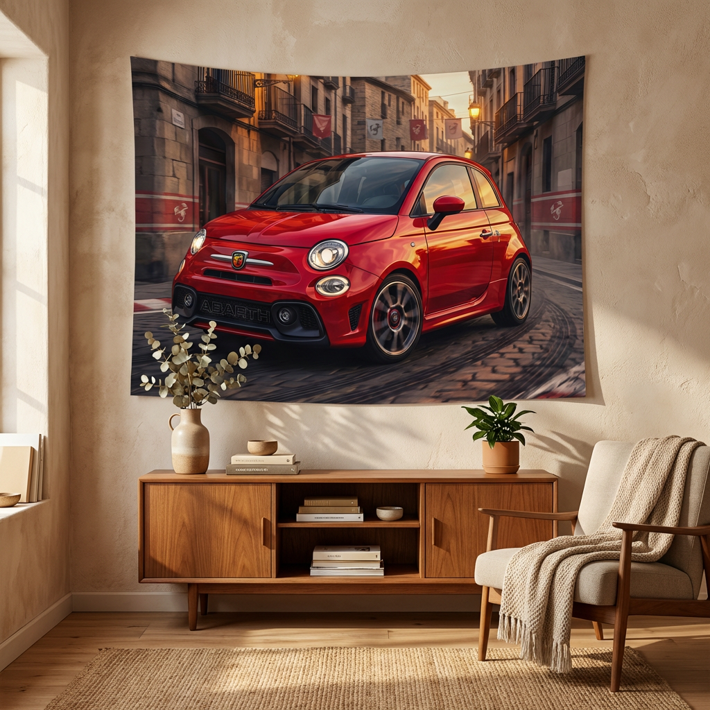 Red Abarth 500 Wall Art Tapestry Car Decor