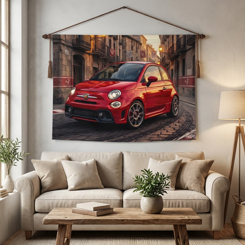 Red Abarth 500 Wall Art Tapestry Car Decor