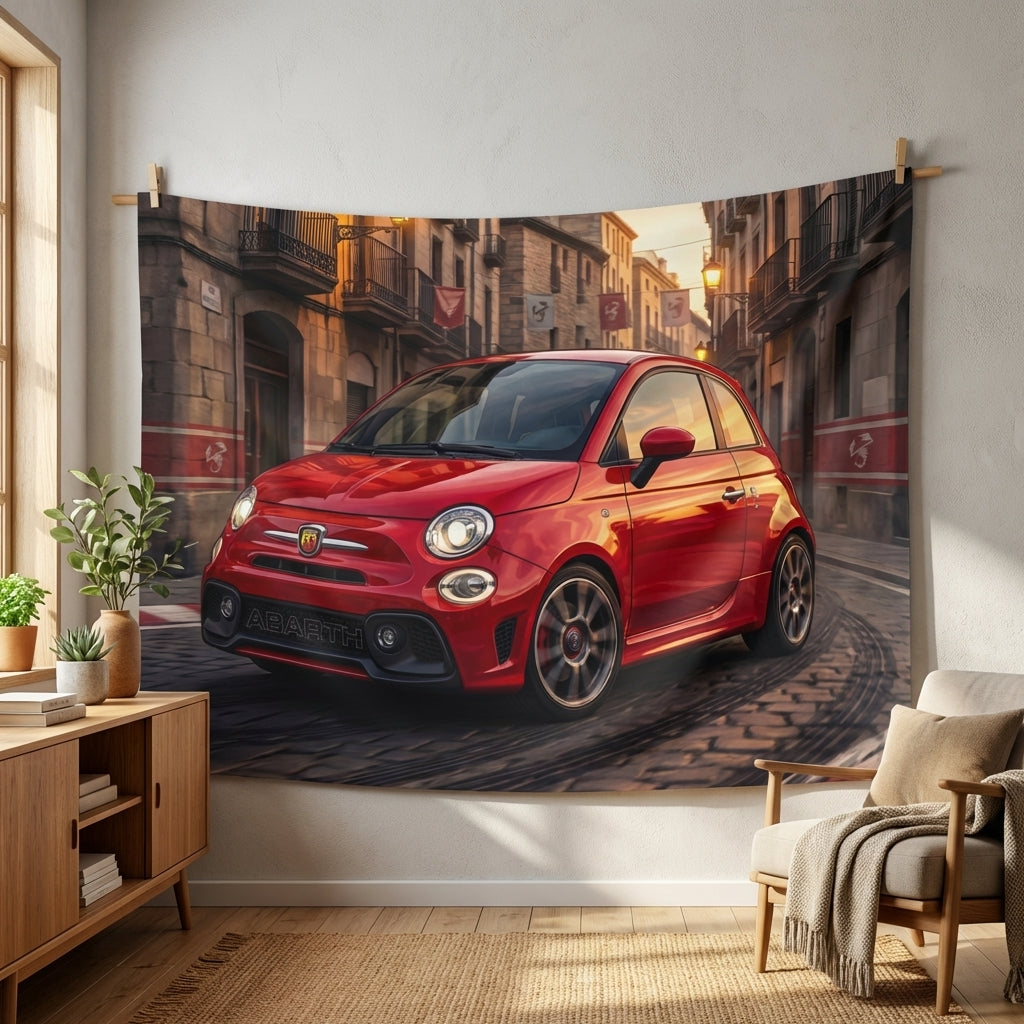 Red Abarth 500 Wall Art Tapestry Car Decor