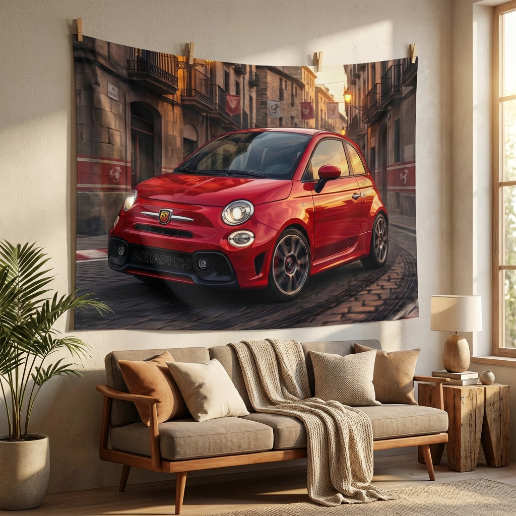 Red Abarth 500 Wall Art Tapestry Car Decor