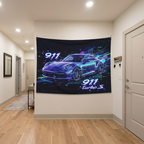 Porsche 911 Turbo S Neon Wall Tapestry Retro Cyberpunk Car Art