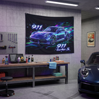Porsche 911 Turbo S Neon Wall Tapestry Retro Cyberpunk Car Art