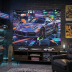 Neon Abstract Porsche 911 Wall Art Car Tapestry