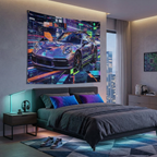 Neon Abstract Porsche 911 Wall Art Car Tapestry