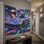 Neon Abstract Porsche 911 Wall Art Car Tapestry