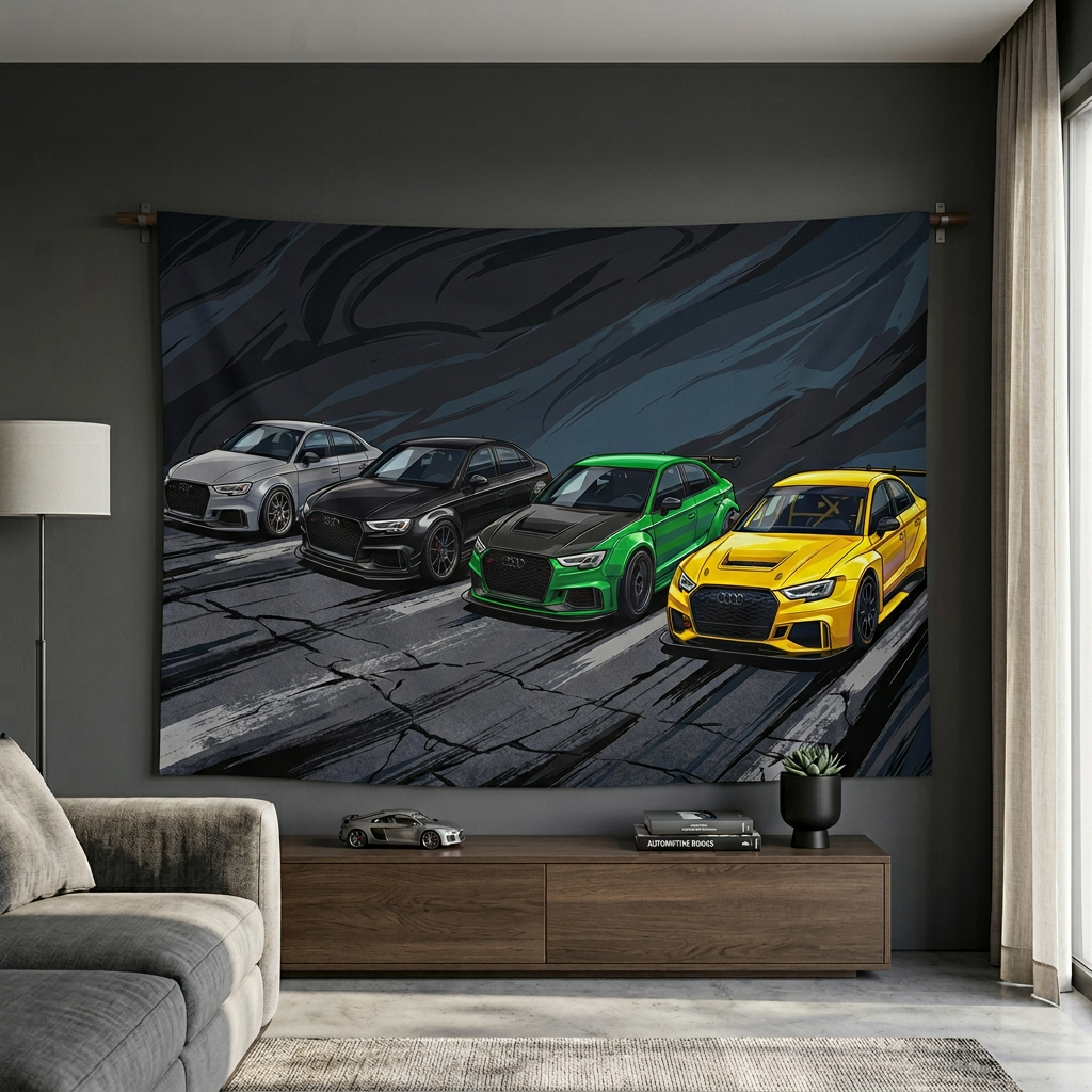 Audi RS 3 Sedan Quad Colour Widebody Street Car Wall Art Tapestry
