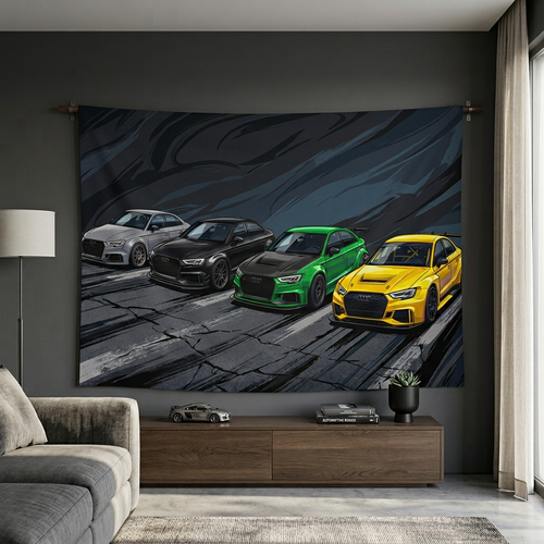 Audi RS 3 Sedan Quad Colour Widebody Street Car Wall Art Tapestry
