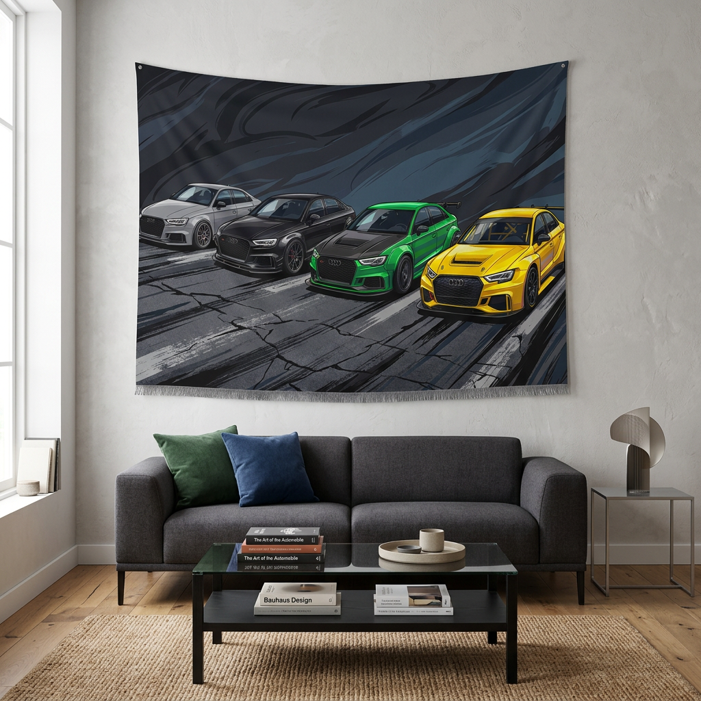 Audi RS 3 Sedan Quad Colour Widebody Street Car Wall Art Tapestry