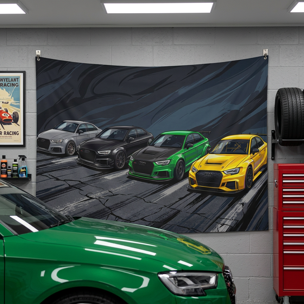 Audi RS 3 Sedan Quad Colour Widebody Street Car Wall Art Tapestry