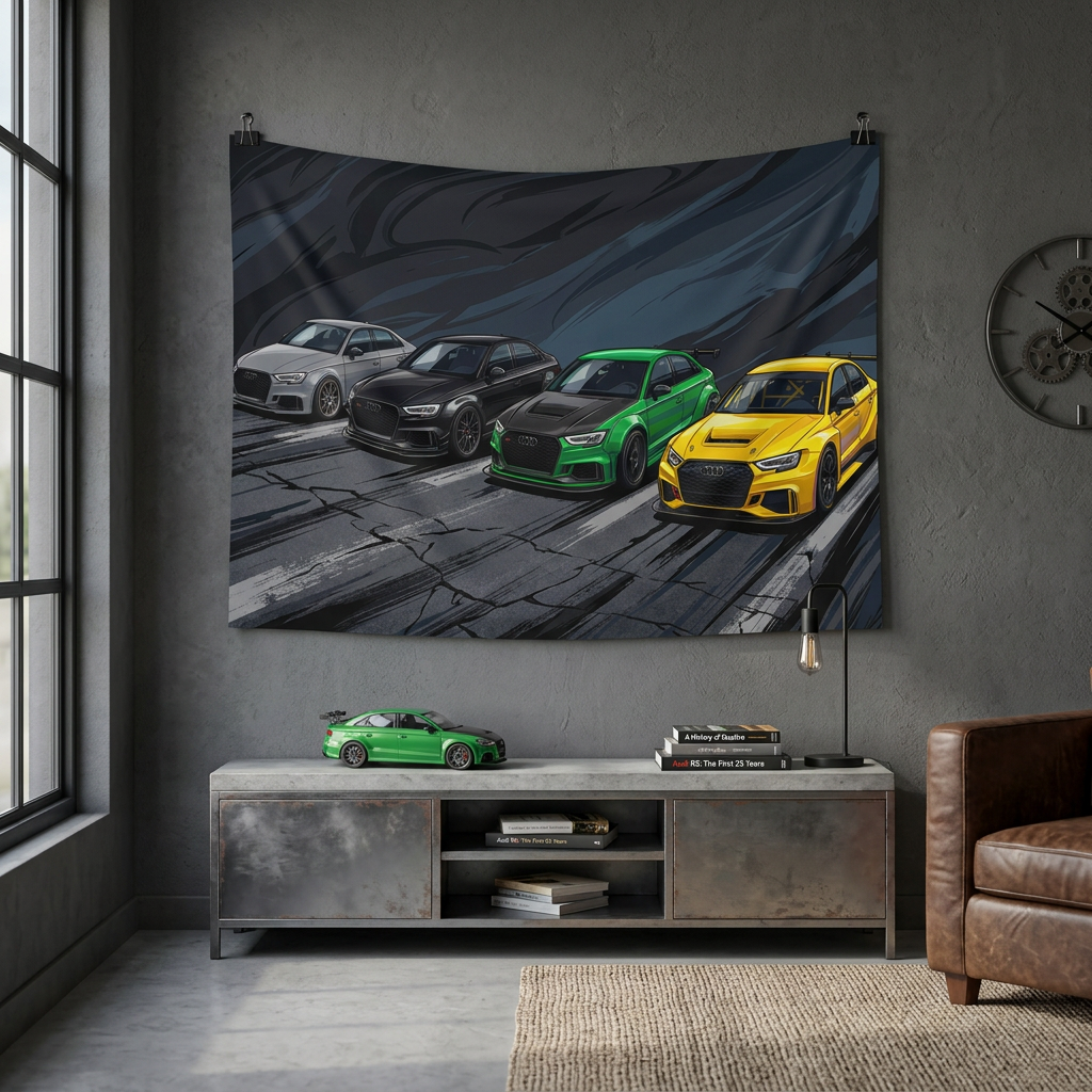 Audi RS 3 Sedan Quad Colour Widebody Street Car Wall Art Tapestry