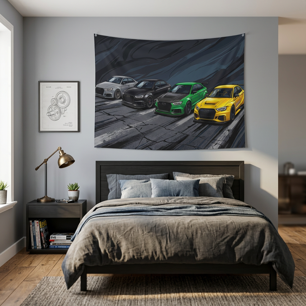 Audi RS 3 Sedan Quad Colour Widebody Street Car Wall Art Tapestry