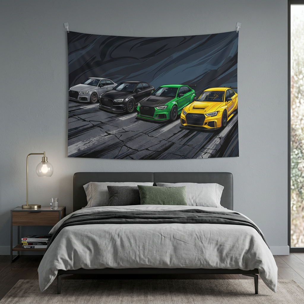 Audi RS 3 Sedan Quad Colour Widebody Street Car Wall Art Tapestry