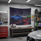 Audi RS 3 Trio Neon Light Trail Night Scene Car Wall Art Tapestry