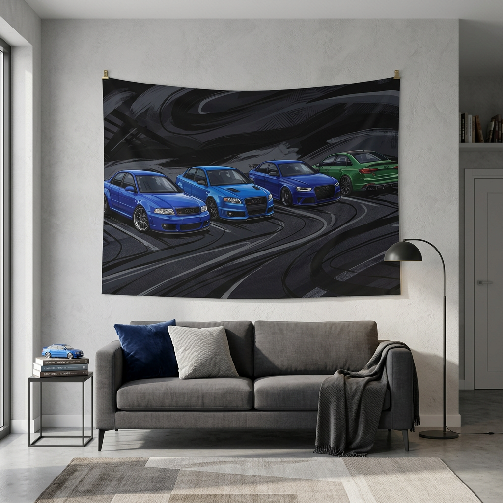 Audi RS 4 Generations Evolution Dark Abstract Car Wall Art Tapestry