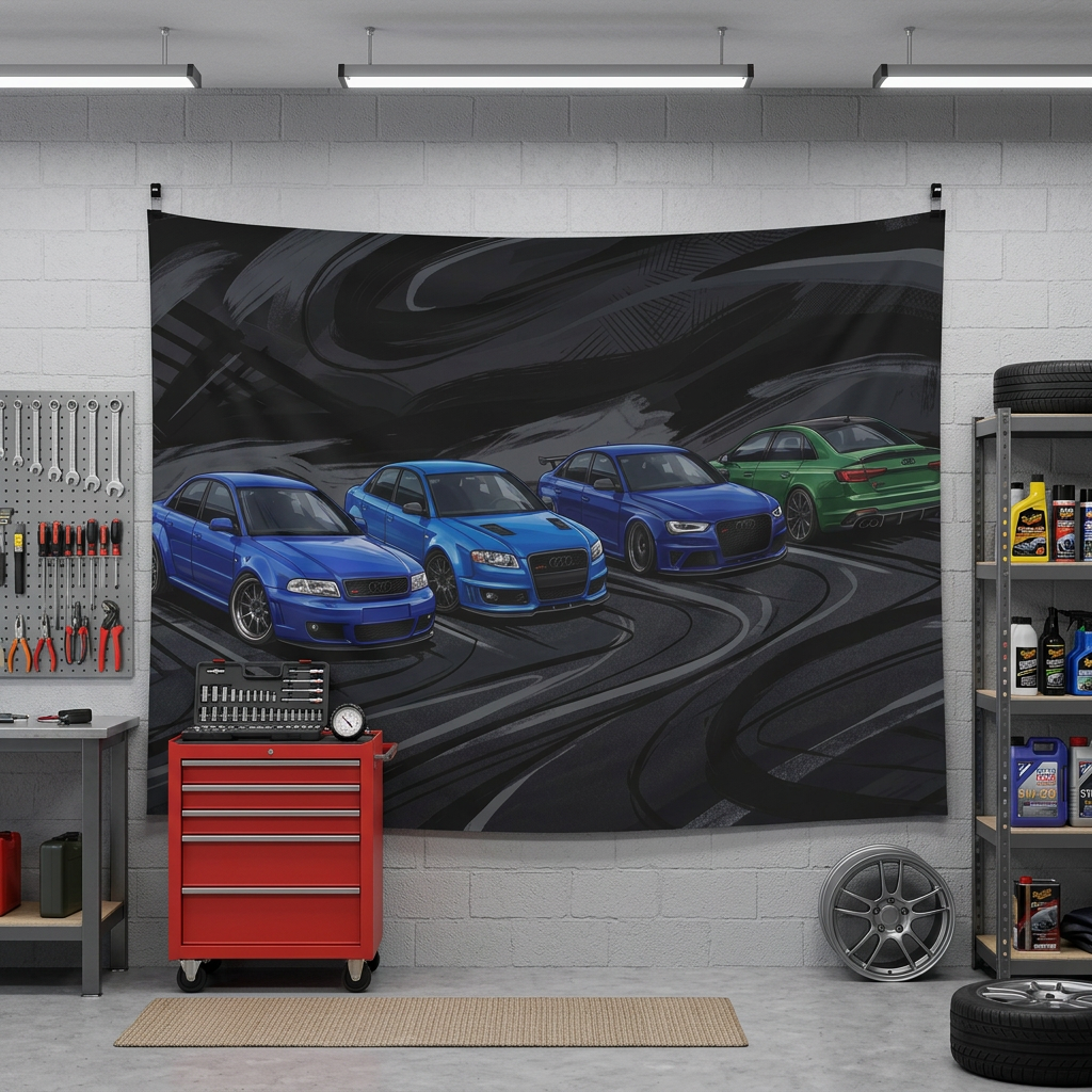 Audi RS 4 Generations Evolution Dark Abstract Car Wall Art Tapestry