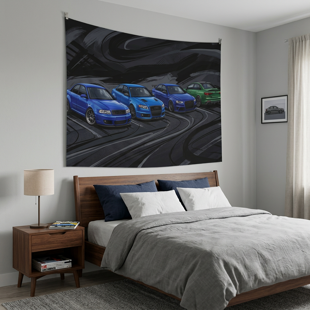 Audi RS 4 Generations Evolution Dark Abstract Car Wall Art Tapestry