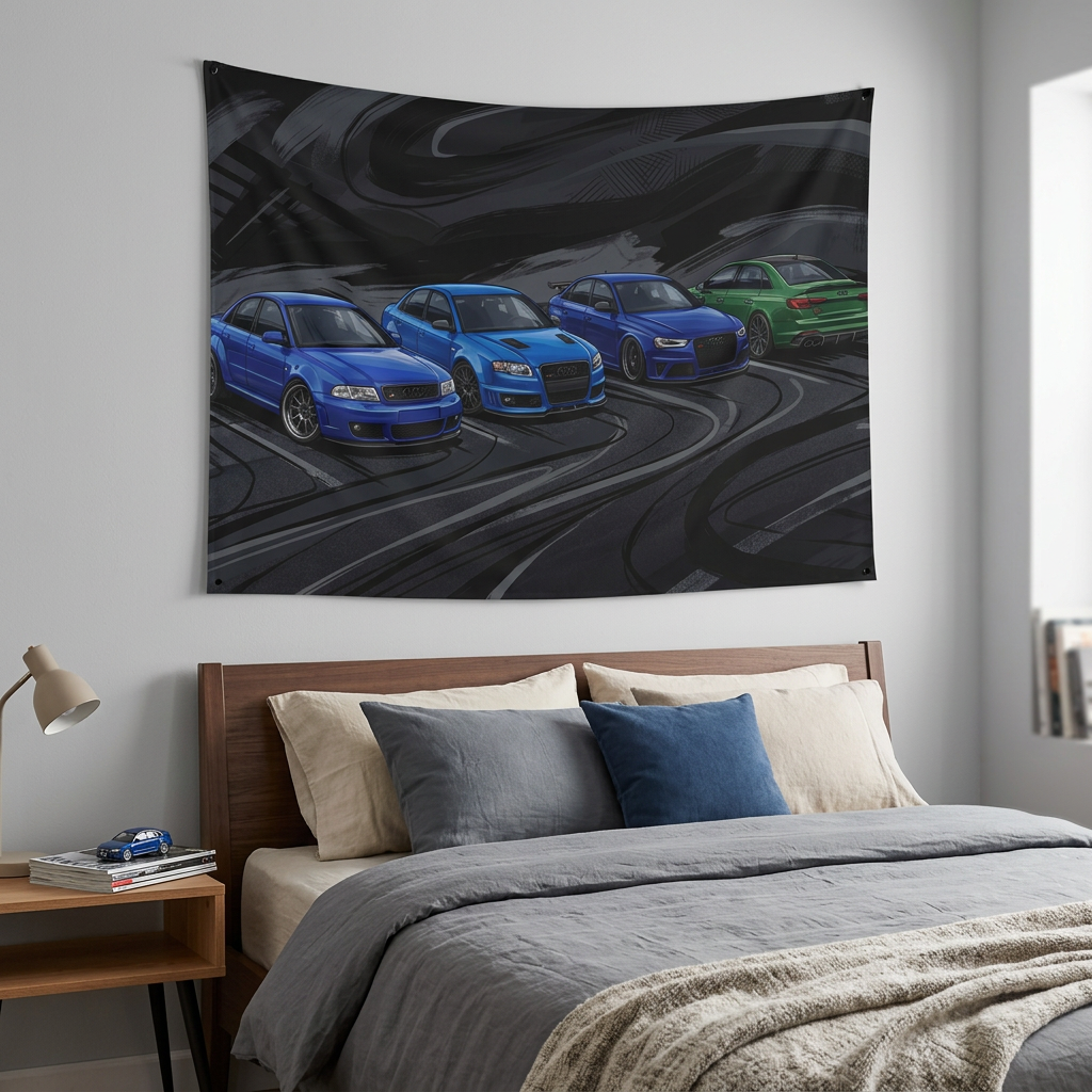 Audi RS 4 Generations Evolution Dark Abstract Car Wall Art Tapestry