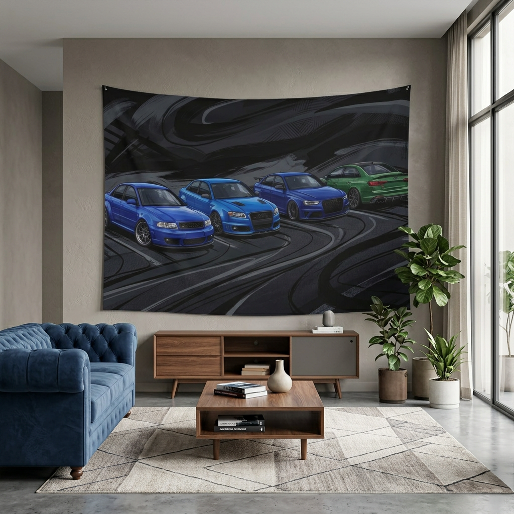 Audi RS 4 Generations Evolution Dark Abstract Car Wall Art Tapestry