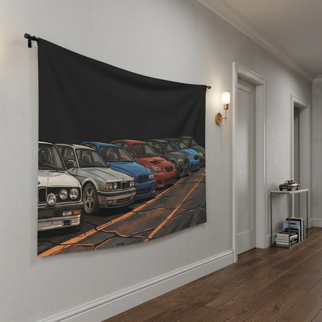 BMW M Generations Retro Modern Car Wall Art Tapestry