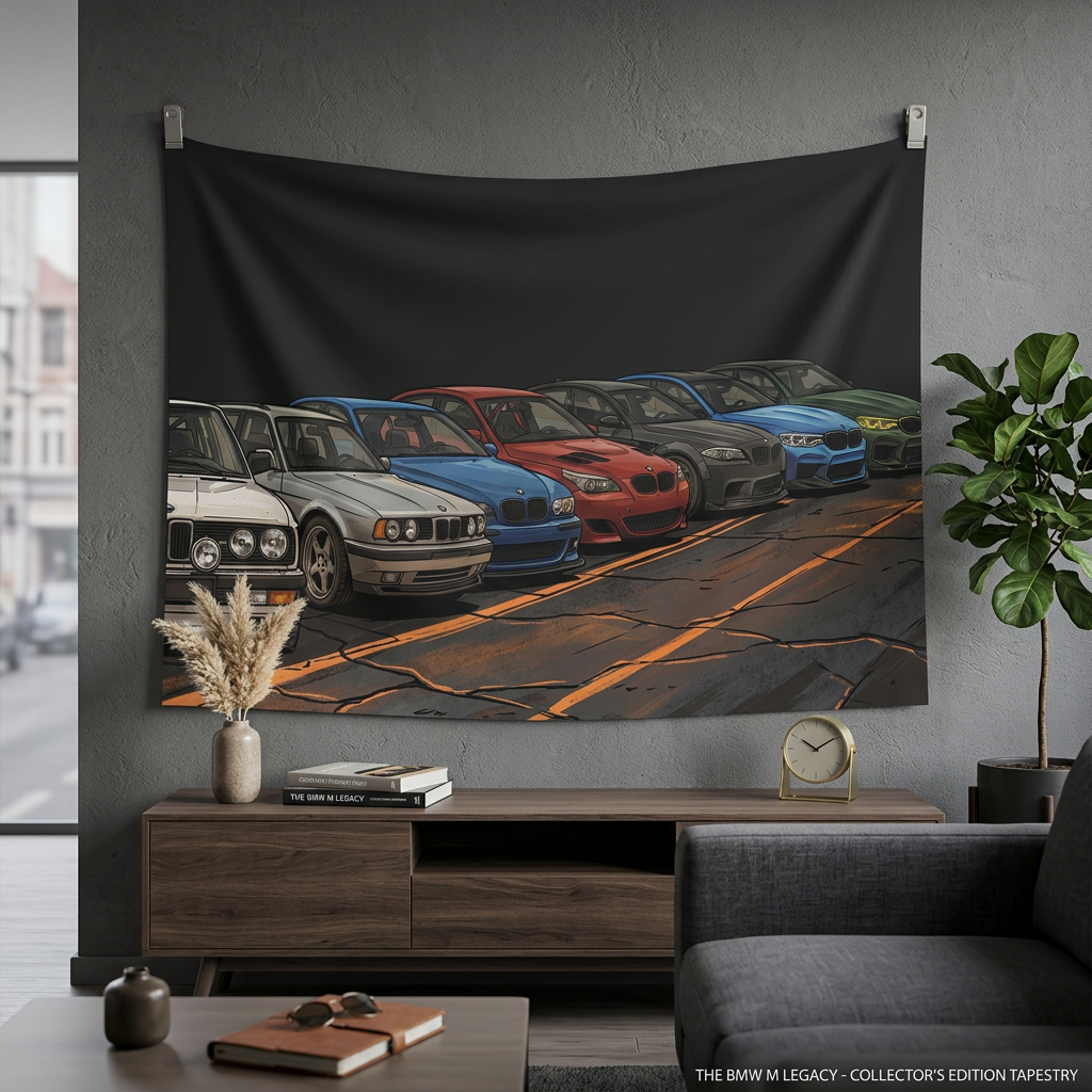 BMW M Generations Retro Modern Car Wall Art Tapestry