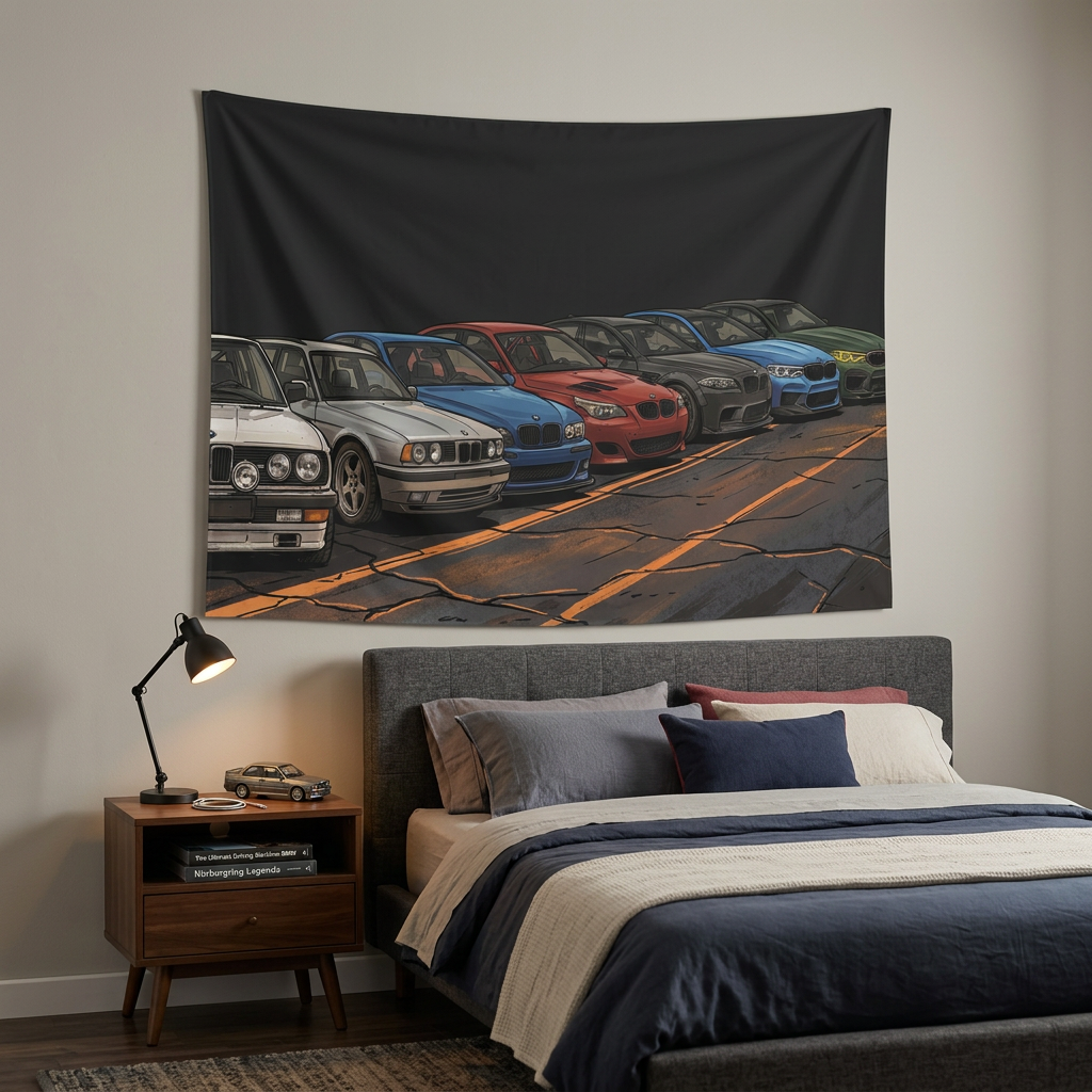 BMW M Generations Retro Modern Car Wall Art Tapestry