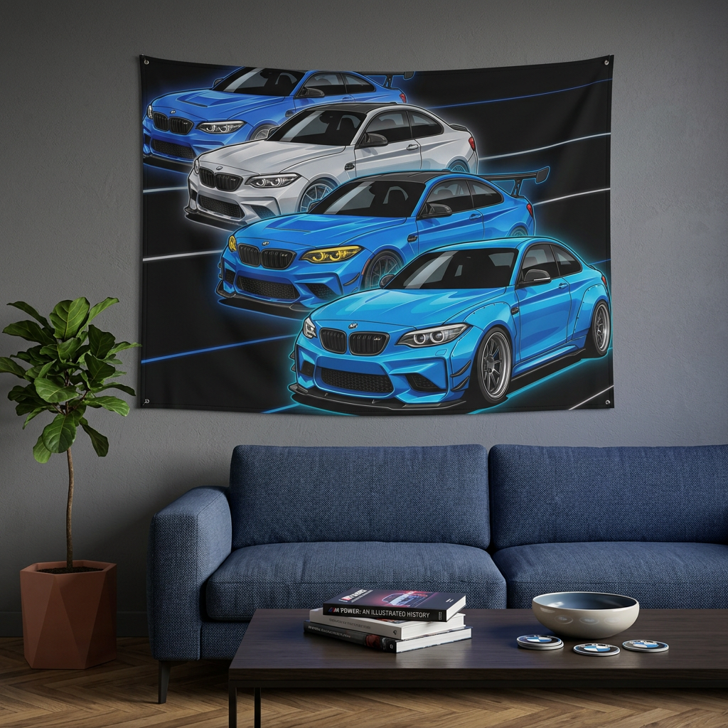 BMW M2 Line Up Neon Car Wall Art Tapestry