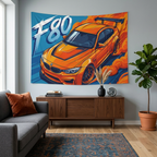 BMW M3 F80 Orange GT Wing Widebody Aerial Bold Graphic Car Wall Art Tapestry