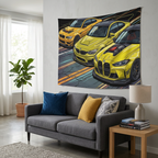 BMW M3 & M4 Generations Neon Car Wall Art Tapestry