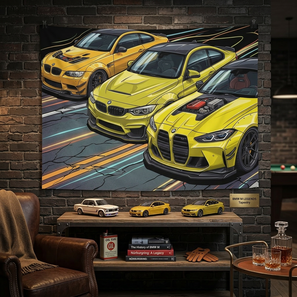 BMW M3 & M4 Generations Neon Car Wall Art Tapestry