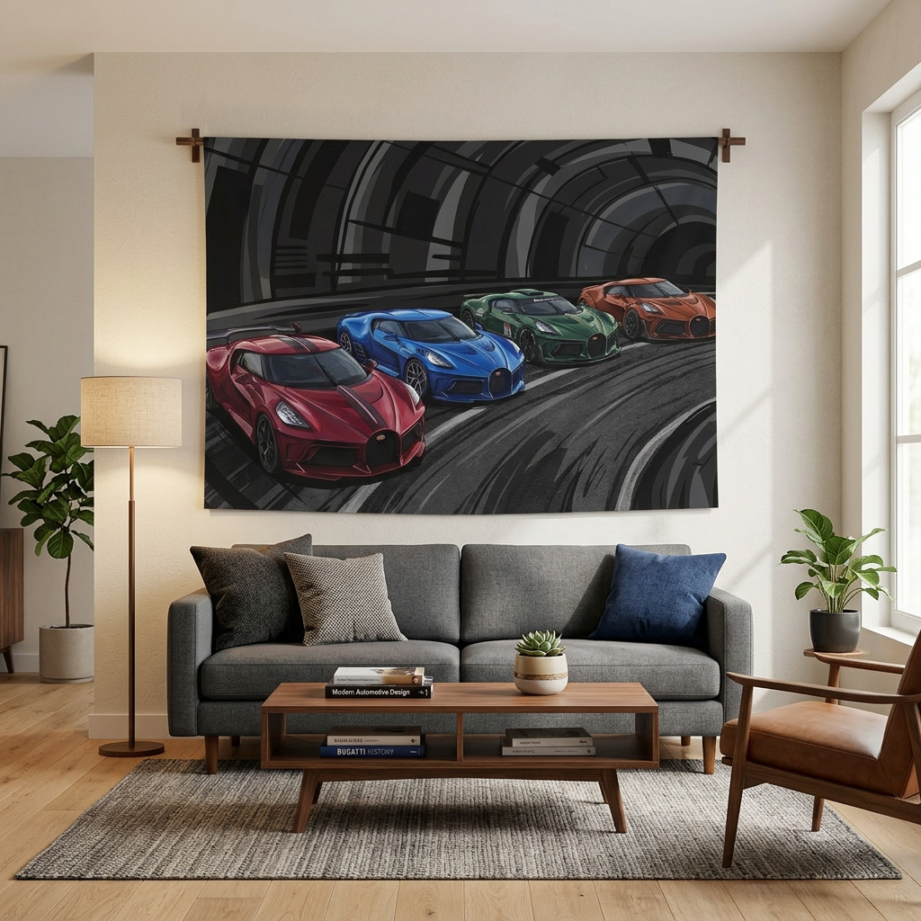Bugatti Hypercars La Voiture Noire Chiron Divo Tunnel Car Wall Art Tapestry