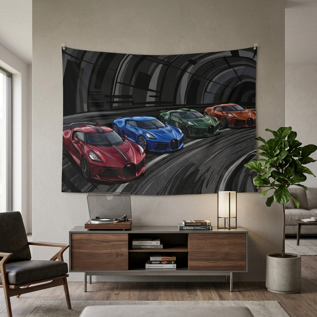 Bugatti Hypercars La Voiture Noire Chiron Divo Tunnel Car Wall Art Tapestry