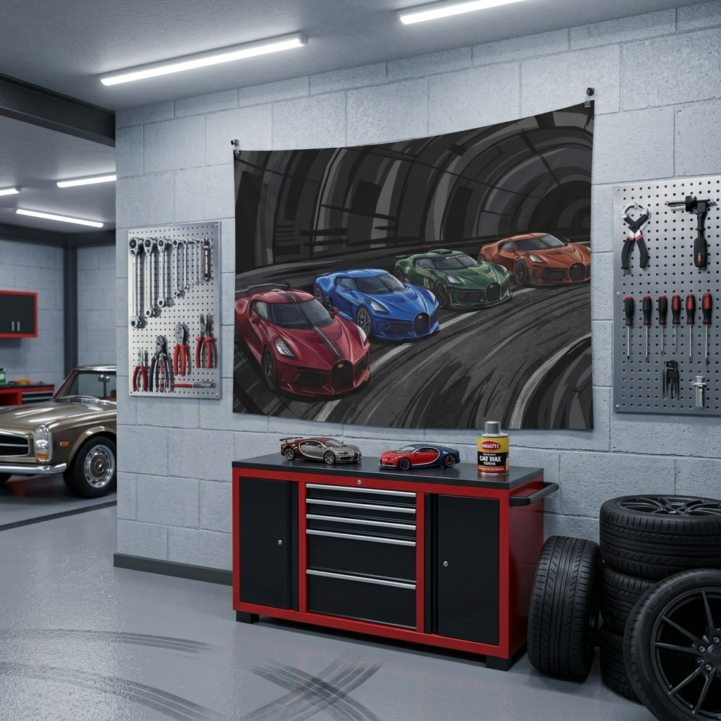 Bugatti Hypercars La Voiture Noire Chiron Divo Tunnel Car Wall Art Tapestry