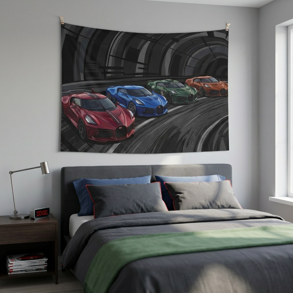 Bugatti Hypercars La Voiture Noire Chiron Divo Tunnel Car Wall Art Tapestry