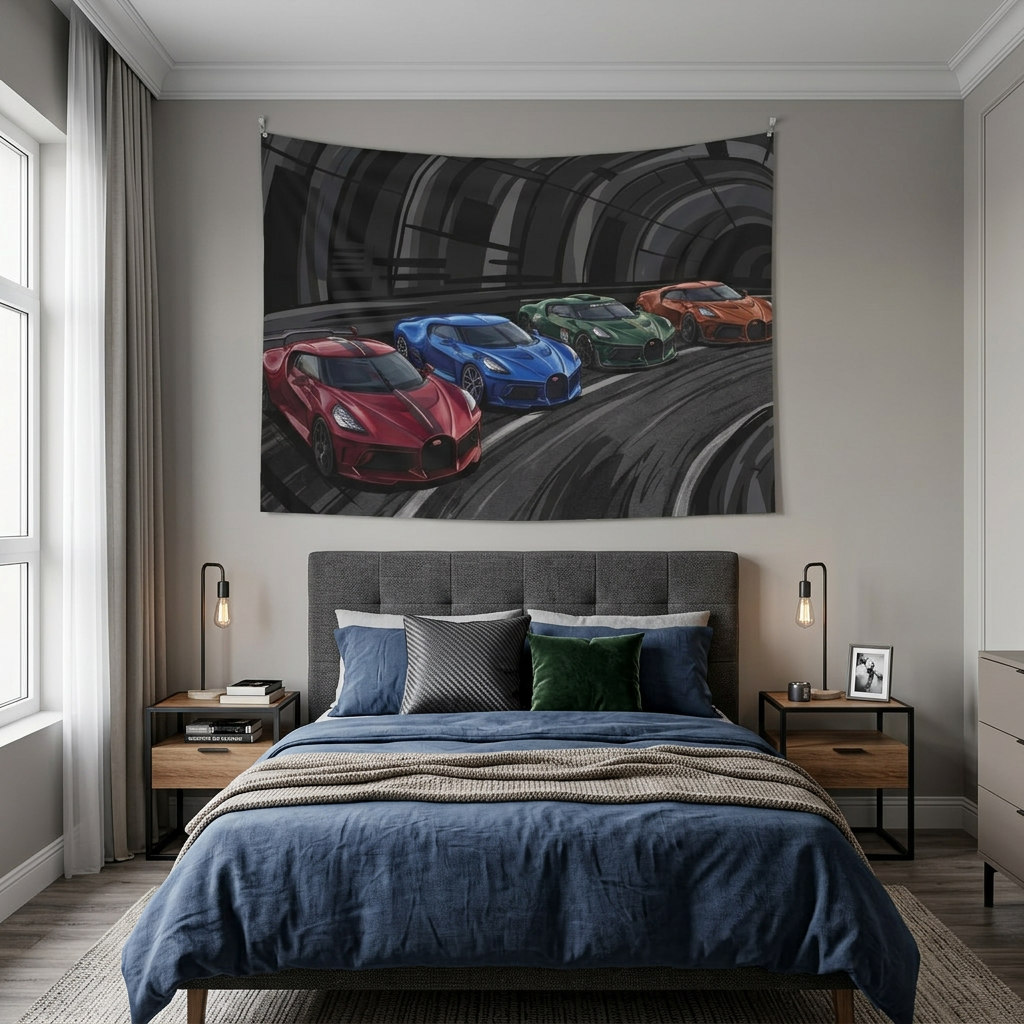 Bugatti Hypercars La Voiture Noire Chiron Divo Tunnel Car Wall Art Tapestry