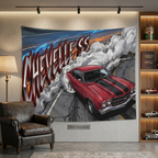 Chevrolet Chevelle SS 1970 Red Black Stripe Chrome Wheels Burnout Bold Graphic Car Wall Art Tapestry