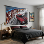 Chevrolet Chevelle SS 1970 Red Black Stripe Chrome Wheels Burnout Bold Graphic Car Wall Art Tapestry